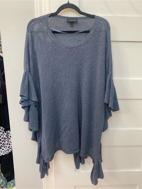 Lane Bryant bohemian blue crochet knit poncho blouse